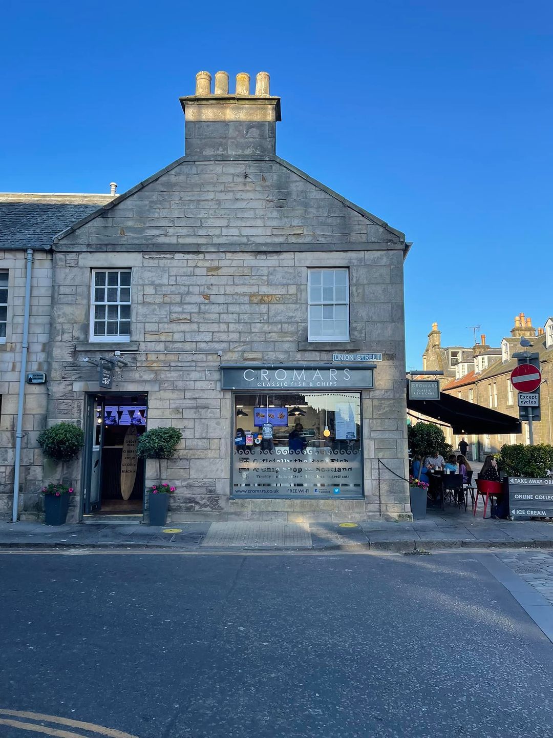 Outside view of Cromars fish and chips shop in St Andrews, voted best fish supper 2023
